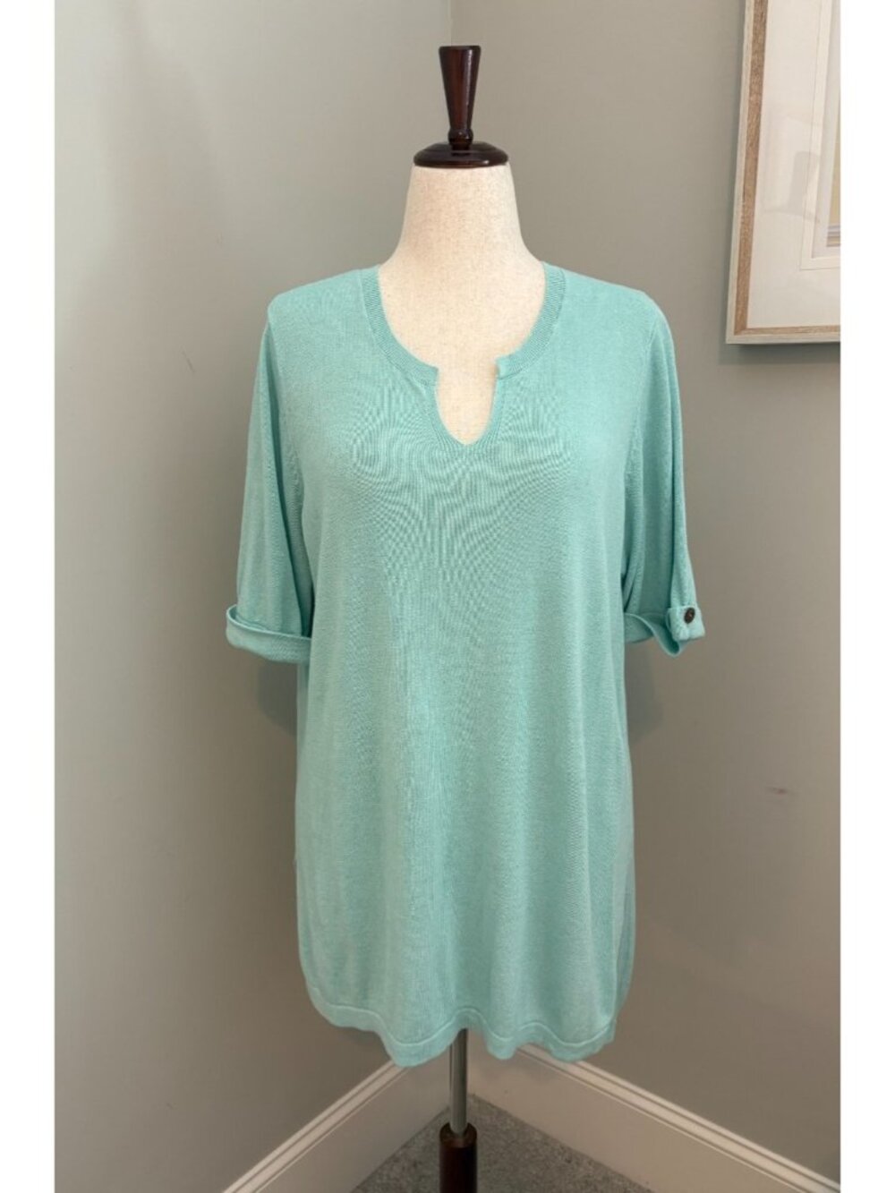 J. Jill Size XL Linen Blend Split Neck Half-Sleeve Knit Tunic